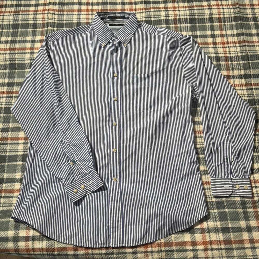 Vintage Tommy Hilfiger Golf Striped Button Up Shirt Blue‎ White Size Medium